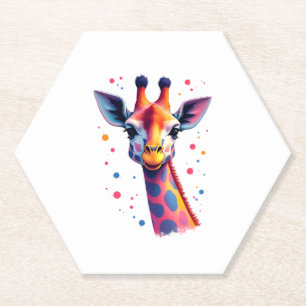 African animal art The colorful giraffe for funny Paper Coaster
