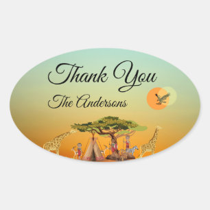 African Animal Gender Reveal Enclosure Card Oval Sticker