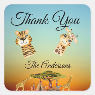 African Animal Gender Reveal Enclosure Card Square Sticker
