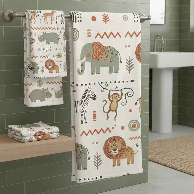 African Animal Parade Tribal Style ID1262 Bath Towel Set (Creator Uploaded)