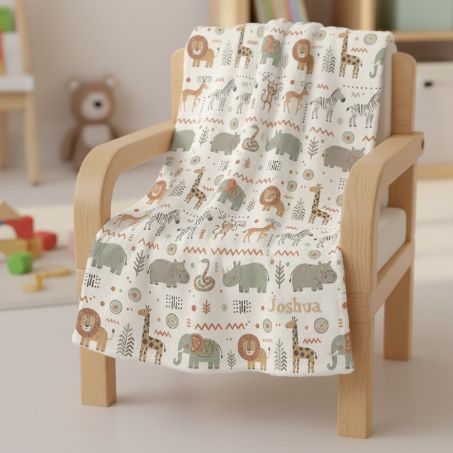 African Animal Parade Tribal Style ID1262 Fleece Blanket (Creator Uploaded)