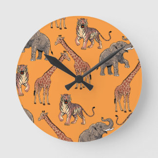 African Animal Pattern Round Clock