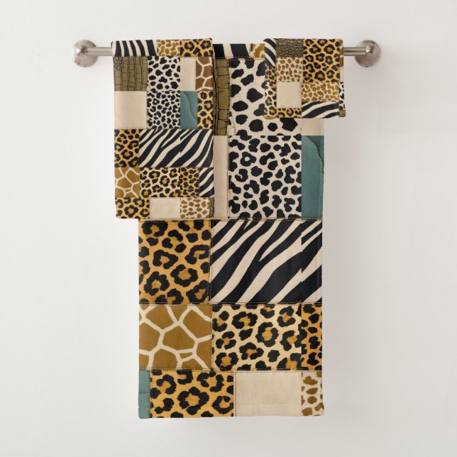 African Animal Print Patchwork Design Towel Set (Insitu)