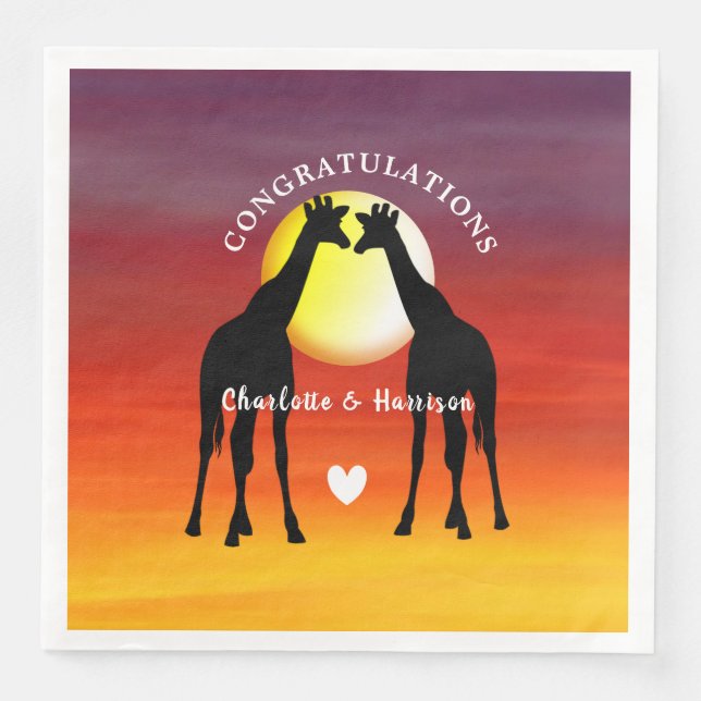 African Animal Safari Sunset Personalized Napkin (Front)