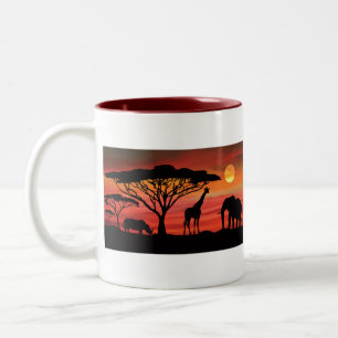 African-Animals-and-Sunset Two-Tone Coffee Mug