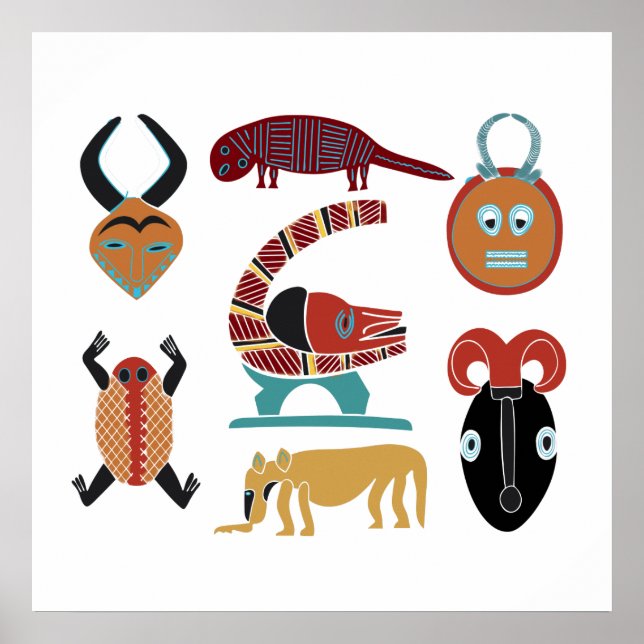 African animals coloured abstract face art poster (Front)