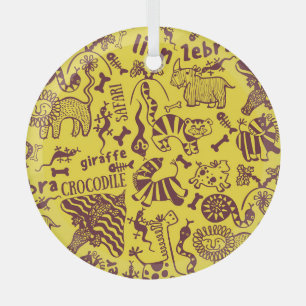 African Animals: Cultural Seamless Pattern. Glass Ornament