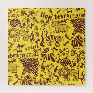 African Animals: Cultural Seamless Pattern. Jigsaw Puzzle