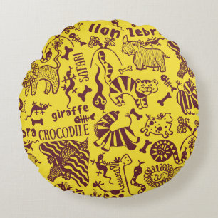 African Animals: Cultural Seamless Pattern. Round Pillow