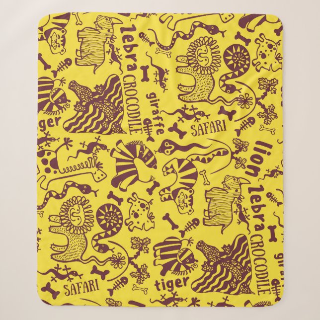African Animals: Cultural Seamless Pattern. Sherpa Blanket (Front)