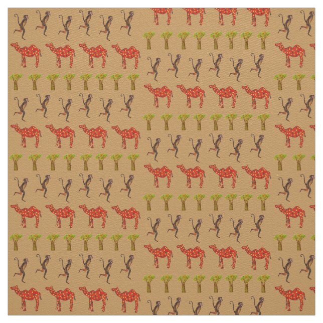 African Animals Cute Illustration Fabric (Swatch)