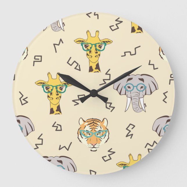 African Animals: Cute Seamless Pattern Large Clock (Front)