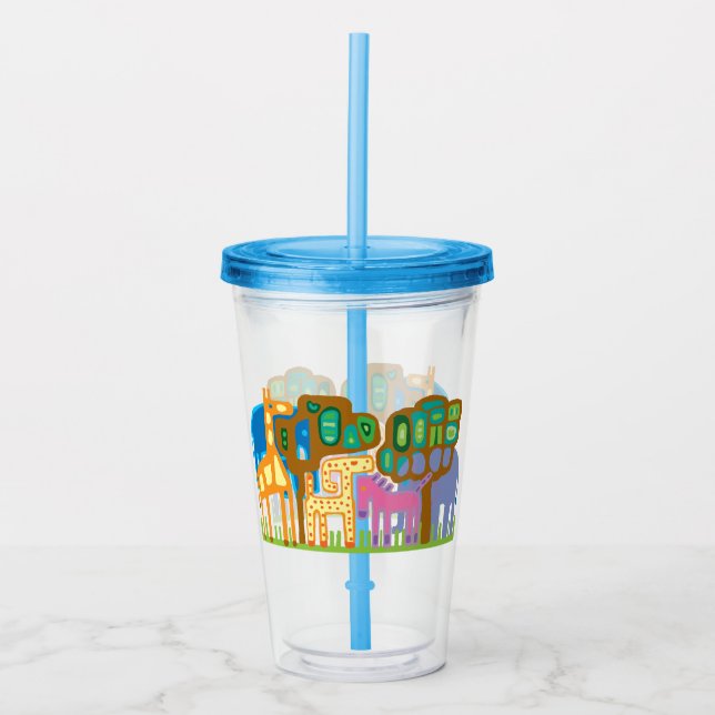 African animals folk art children's design acrylic tumbler (Front)