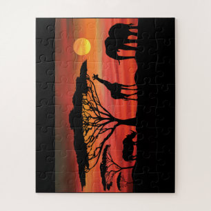 African Animals in a Serengeti Sunset Jigsaw Puzzle
