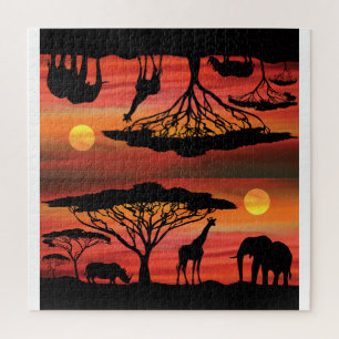 African Animals in the Serengeti Sunset Jigsaw Puzzle