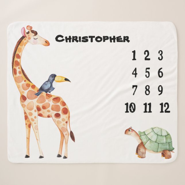 African Animals Milestone Baby Sherpa Blanket (Front (Horizontal))