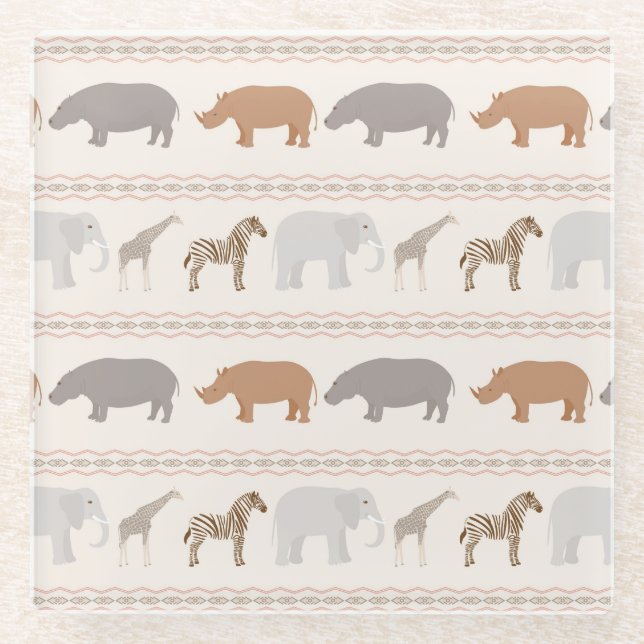 African animals pattern 1 glass coaster (Front)