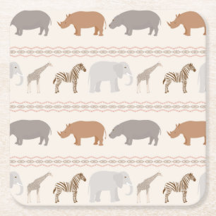 African animals pattern 1 square paper coaster