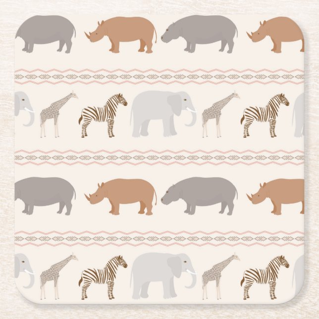 African animals pattern 1 square paper coaster (Front)