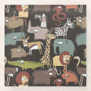 African Animals Pattern Glass Coaster