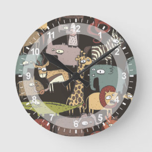 African Animals Pattern Round Clock