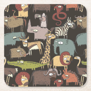 African Animals Pattern Square Paper Coaster