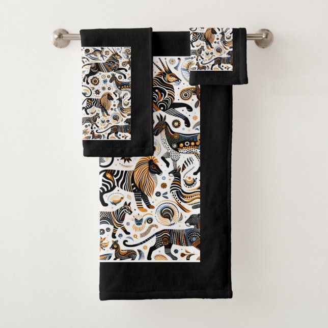 African Animals Tribal Tribe Pattern Bath Towel Set (Insitu)
