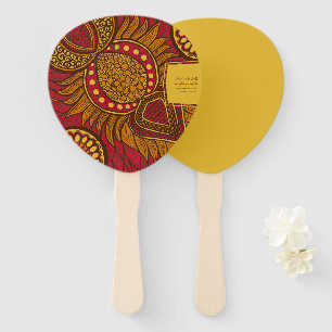 African Ankara Blue Gold Floral Hand Fans