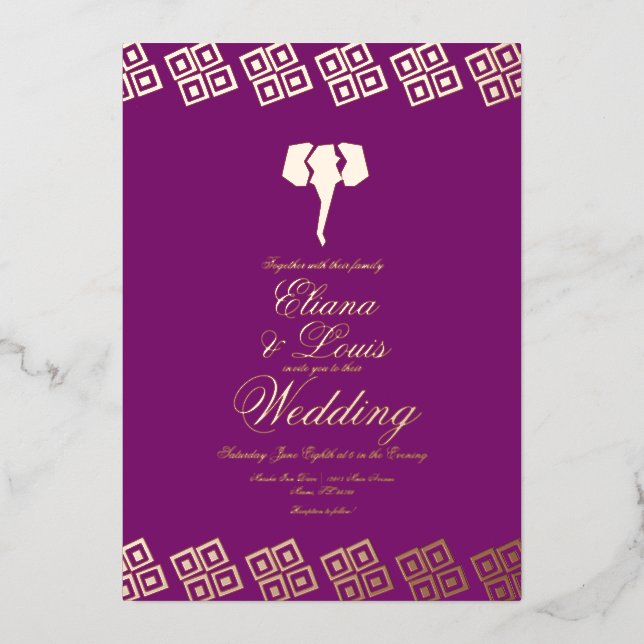African Ankara Elephant Purple Wedding Pressed   (Front)