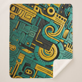 African Ankara Emerald Matrix Sherpa Blanket