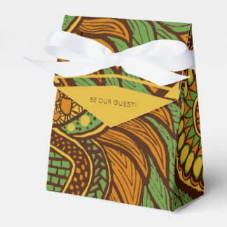 African Ankara Green Brown Gold Floral Favor Box