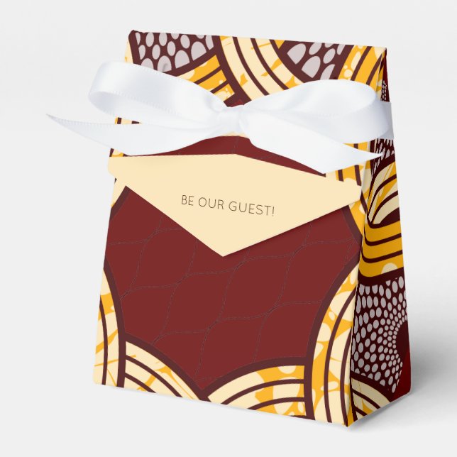 African Ankara Kitenge Gold Floral Favor Box (Front Side)