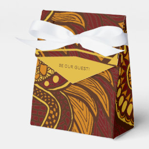 African Ankara Maroon Brown Gold Floral Favor Box