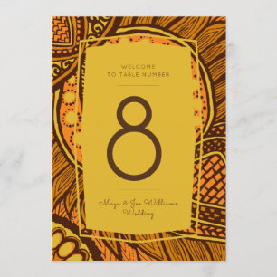 African Ankara Orange Gold Floral Table Number