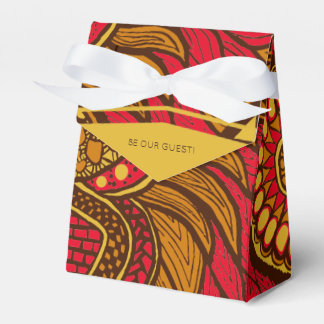 African Ankara Red Brown Gold Floral Favor Box