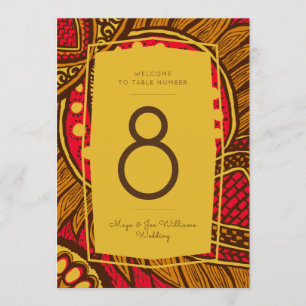 African Ankara Red Gold Floral Table Number