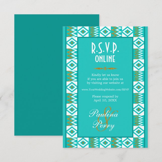 African Aqua Turquoise Blue Kente RSVP Boîtier en  (Devant / Derrière)