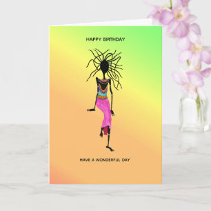 African Art, Colourful Woman Warrior Birthday Card