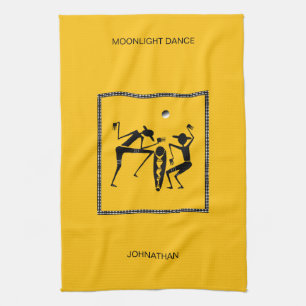 African Art, Cute and Funny Moonlight Dance Kitchen Towel