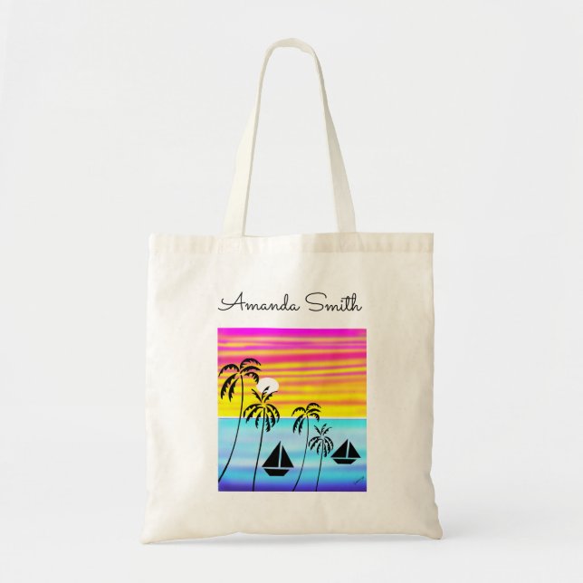 African Art Cute Tropical Sunset Sailing Tote Bag (Front)