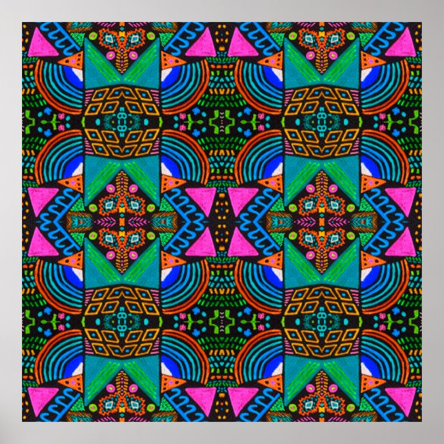 African art drawing. Seamless aztec pattern. Chero Poster (Front)