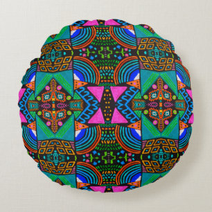African art drawing. Seamless aztec pattern. Chero Round Pillow