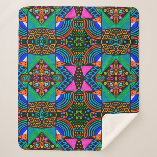 African art drawing. Seamless aztec pattern. Chero Sherpa Blanket (Front)
