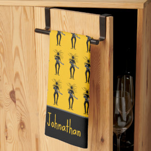African Art, Silhouette Guitarists Kitchen Towel