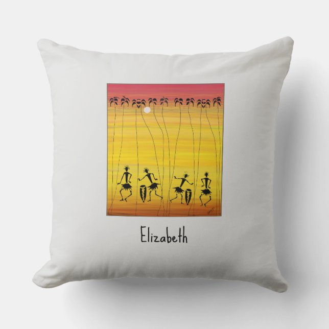 African Art, Tropical Sunset Celebration Throw Pillow (Front)
