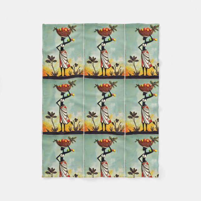 African Art - Woman on Throw Blankets, Pillows Fleece Blanket (Front)