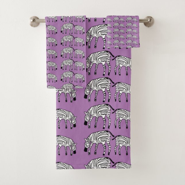 African Art, Zebras and Pattern Bath Towel Set (Insitu)