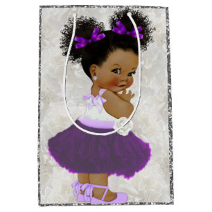 African Baby Girl Purple Lavender Silver Glitter Medium Gift Bag