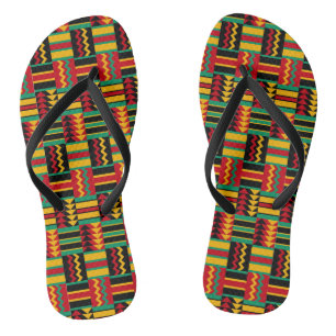 African Basket Weave Pride Red Yellow Green Black Flip Flops