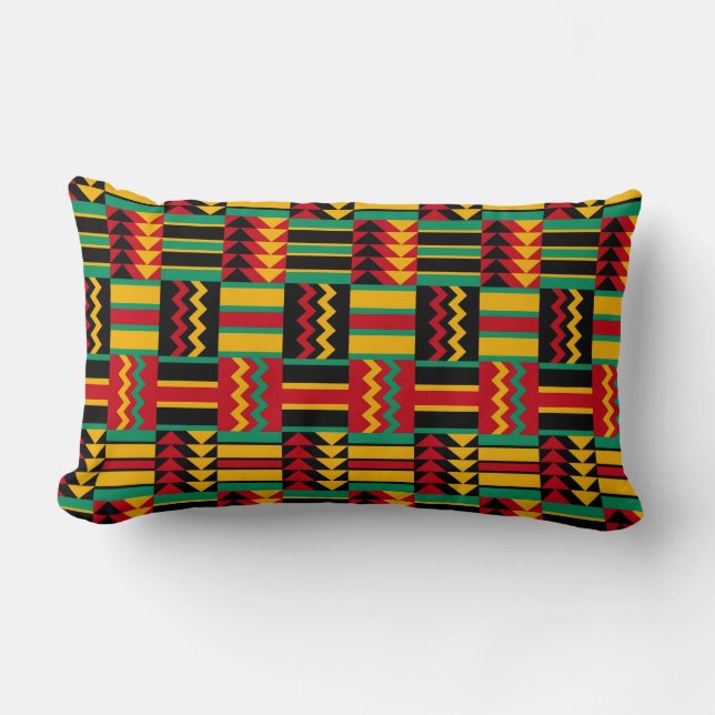 African Basket Weave Pride Red Yellow Green Black Lumbar Pillow (Front)